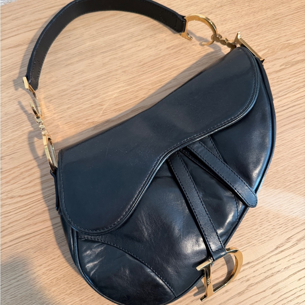 Black Leather Vintage Dior Saddle Bag